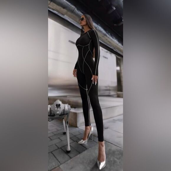 So Real Black Jumpsuit with glow in the dark white Accents. M - Picture 1 of 10